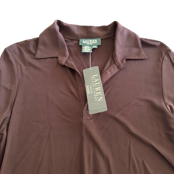 Lauren Ralph Lauren Women's Dark Choco Anglesey Top With Collar, Size P/M NWT - Picture 3 of 7